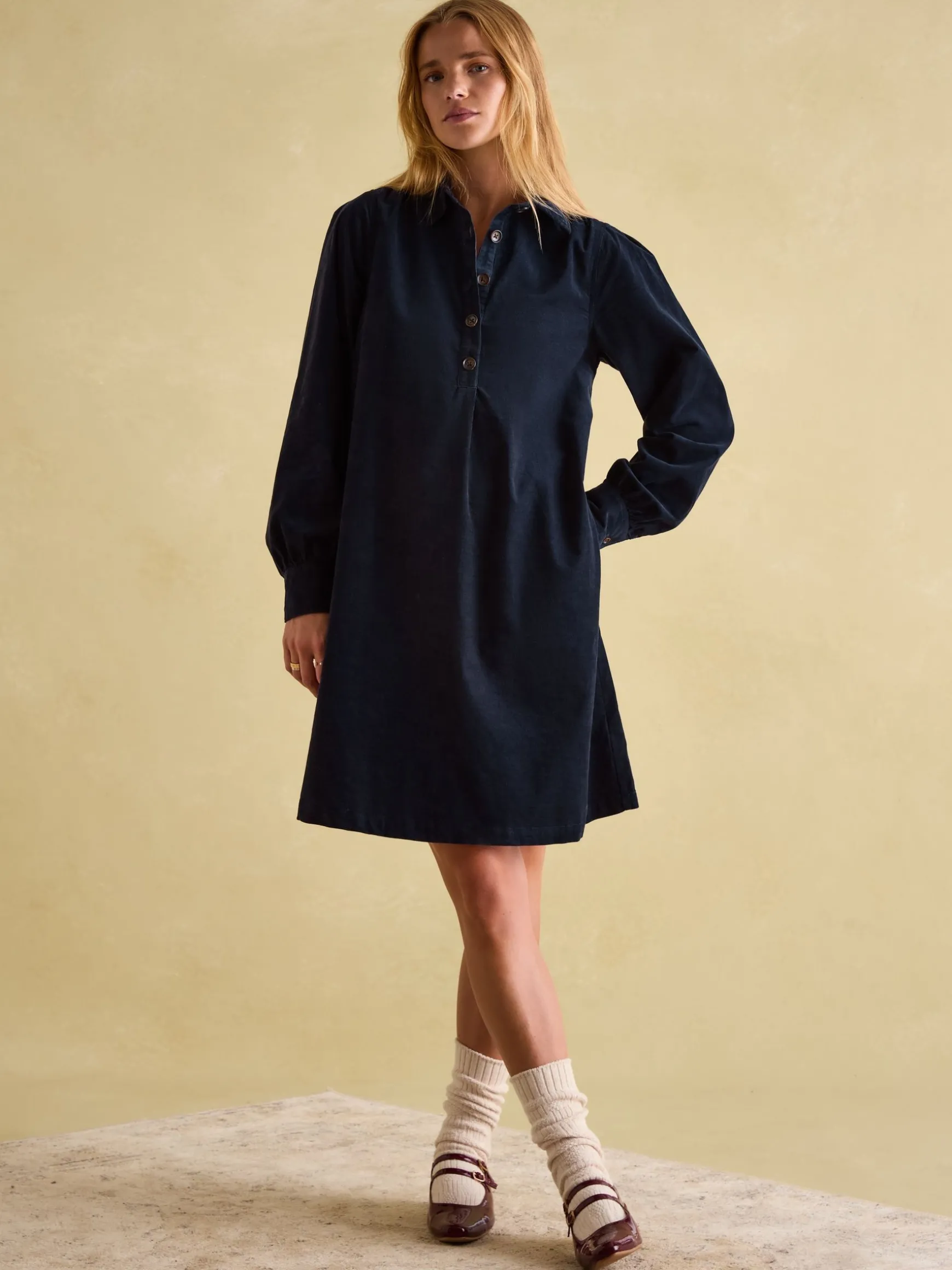 Maple Navy Blue Corduroy Shirt Dress