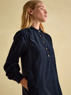 Maple Navy Blue Corduroy Shirt Dress