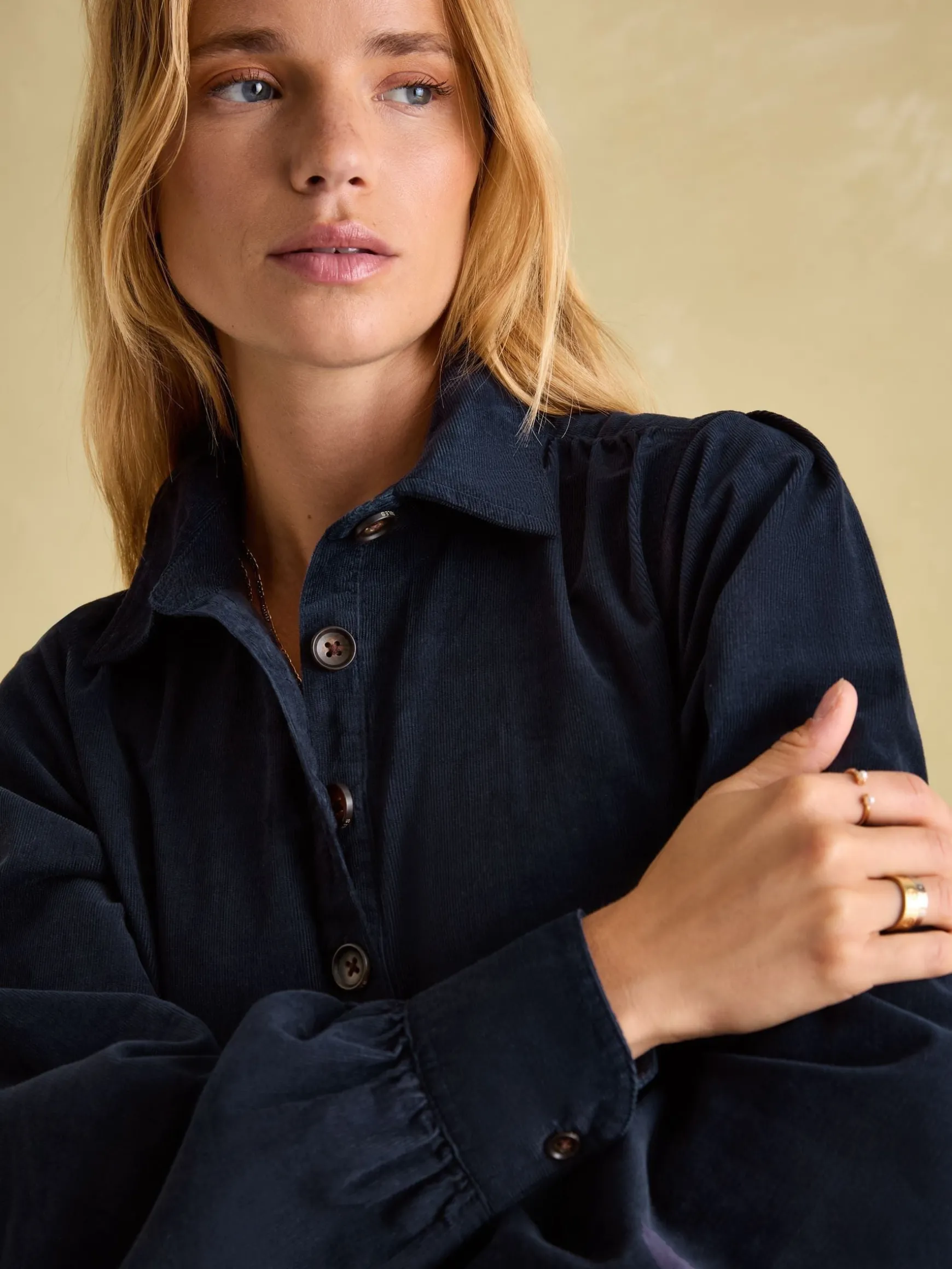 Maple Navy Blue Corduroy Shirt Dress