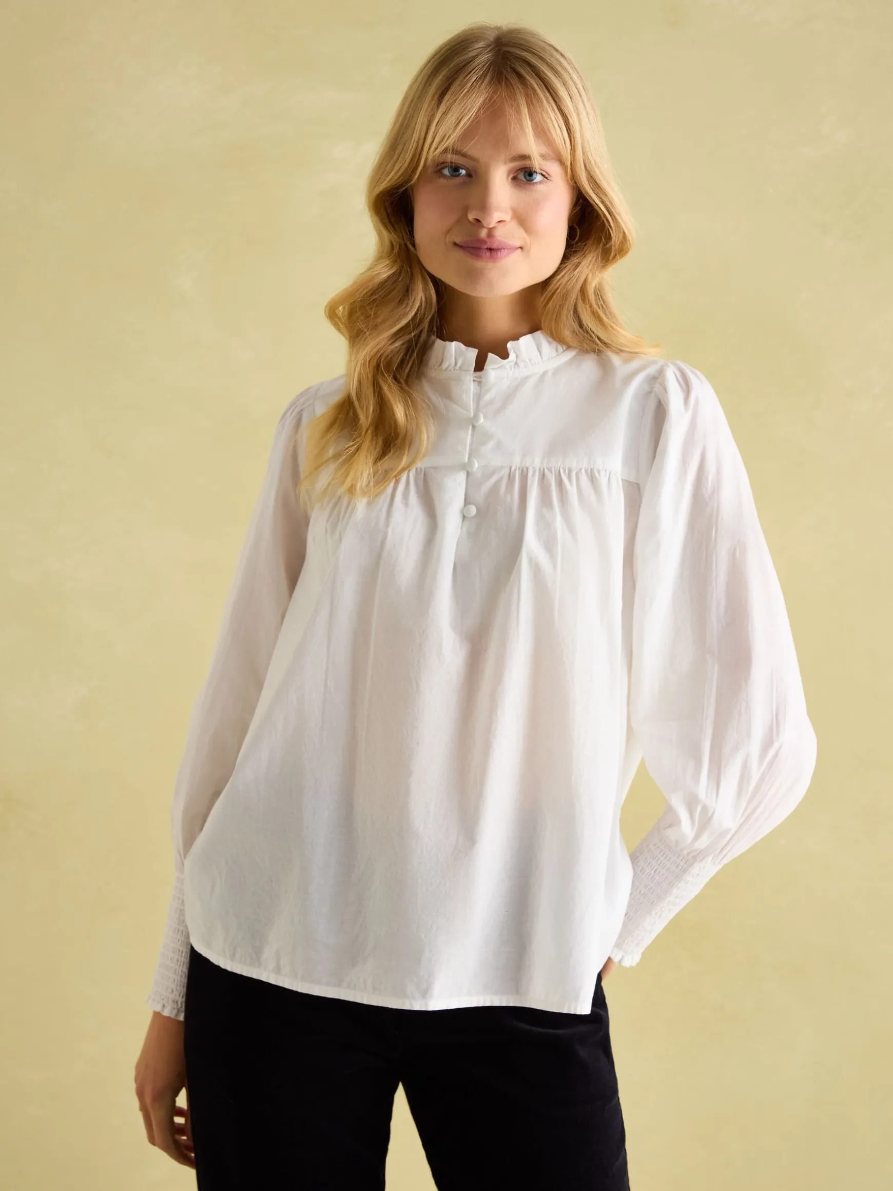 Mariella Cream Cotton Frill Neck Blouse
