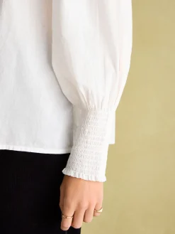 Mariella Cream Cotton Frill Neck Blouse