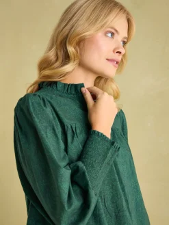 Mariella Green Paisley Cotton Frill Neck Blouse