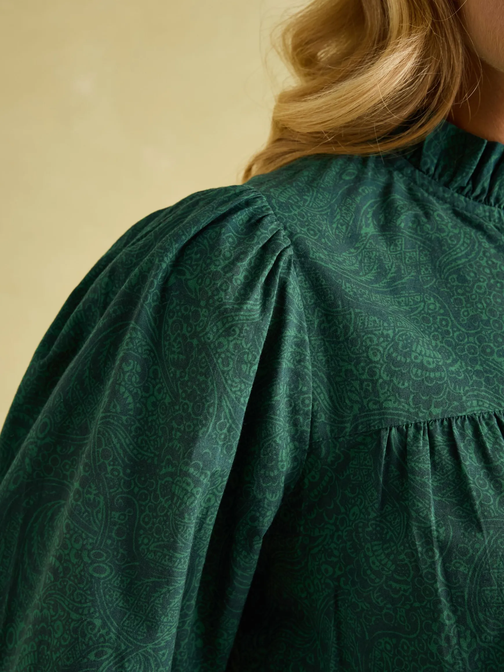 Mariella Green Paisley Cotton Frill Neck Blouse
