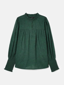 Mariella Green Paisley Cotton Frill Neck Blouse