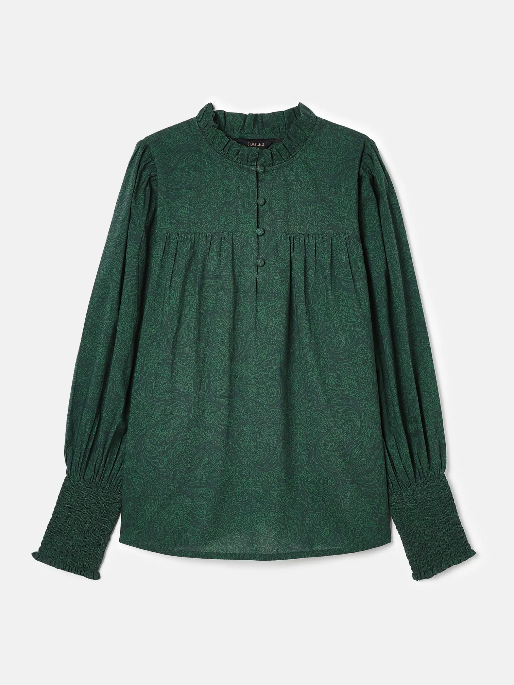 Mariella Green Paisley Cotton Frill Neck Blouse