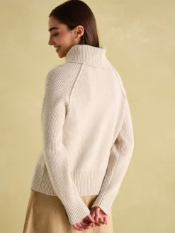 May Oatmeal Merino Wool Jumper with Detachable Roll Neck