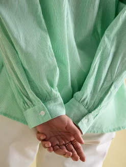 Melanie Green/White Cotton Ruffle Blouse