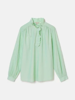 Melanie Green/White Cotton Ruffle Blouse