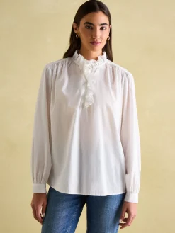 Melanie White Cotton Ruffle Blouse