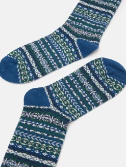 Men's Alby Blue Fair Isle Socks (size 7-12)