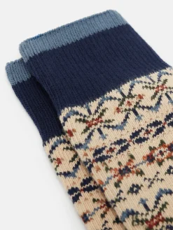 Men's Alby Cream/Blue Fair Isle Socks (size 7-12)
