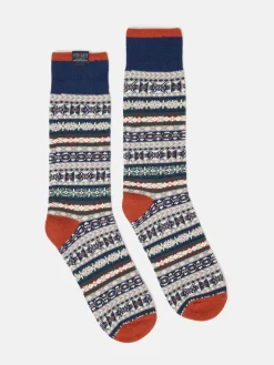 Men's Alby Grey Fair Isle Socks (size 7-12)