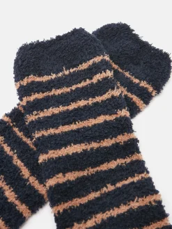 Men's Fluffy Tan/Navy Striped Socks