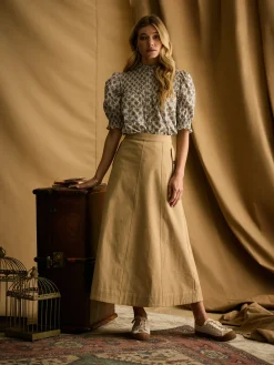 Meredith Tan A-line Midi Skirt
