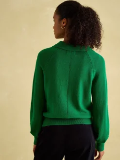 Mia Green Pointelle Jumper with Open Collar
