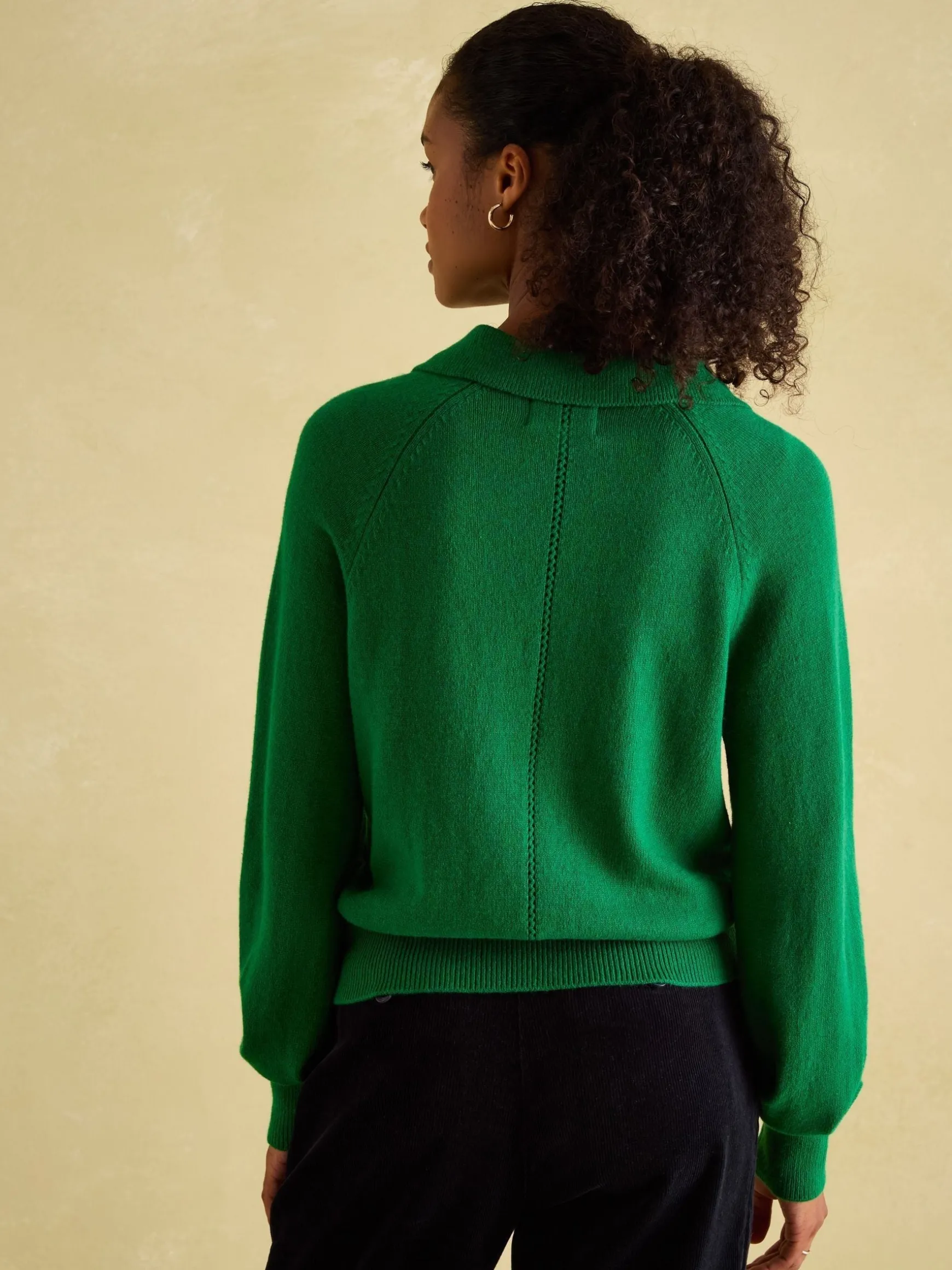 Mia Green Pointelle Jumper with Open Collar
