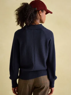 Mia Navy Blue Pointelle Jumper with Open Collar