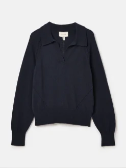 Mia Navy Blue Pointelle Jumper with Open Collar