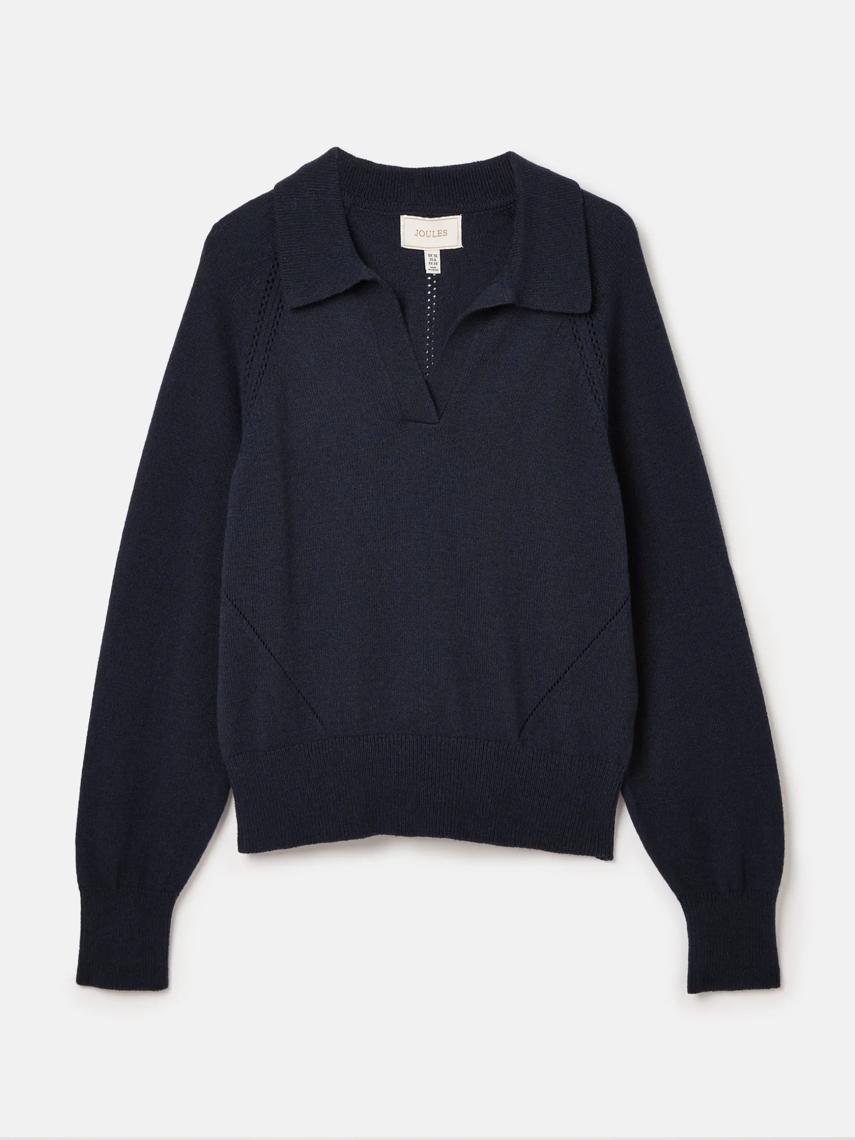 Mia Navy Blue Pointelle Jumper with Open Collar