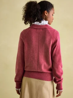Mia Raspberry Pink Pointelle Jumper with Open Collar