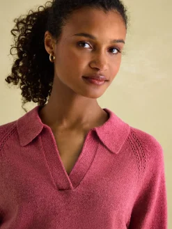 Mia Raspberry Pink Pointelle Jumper with Open Collar