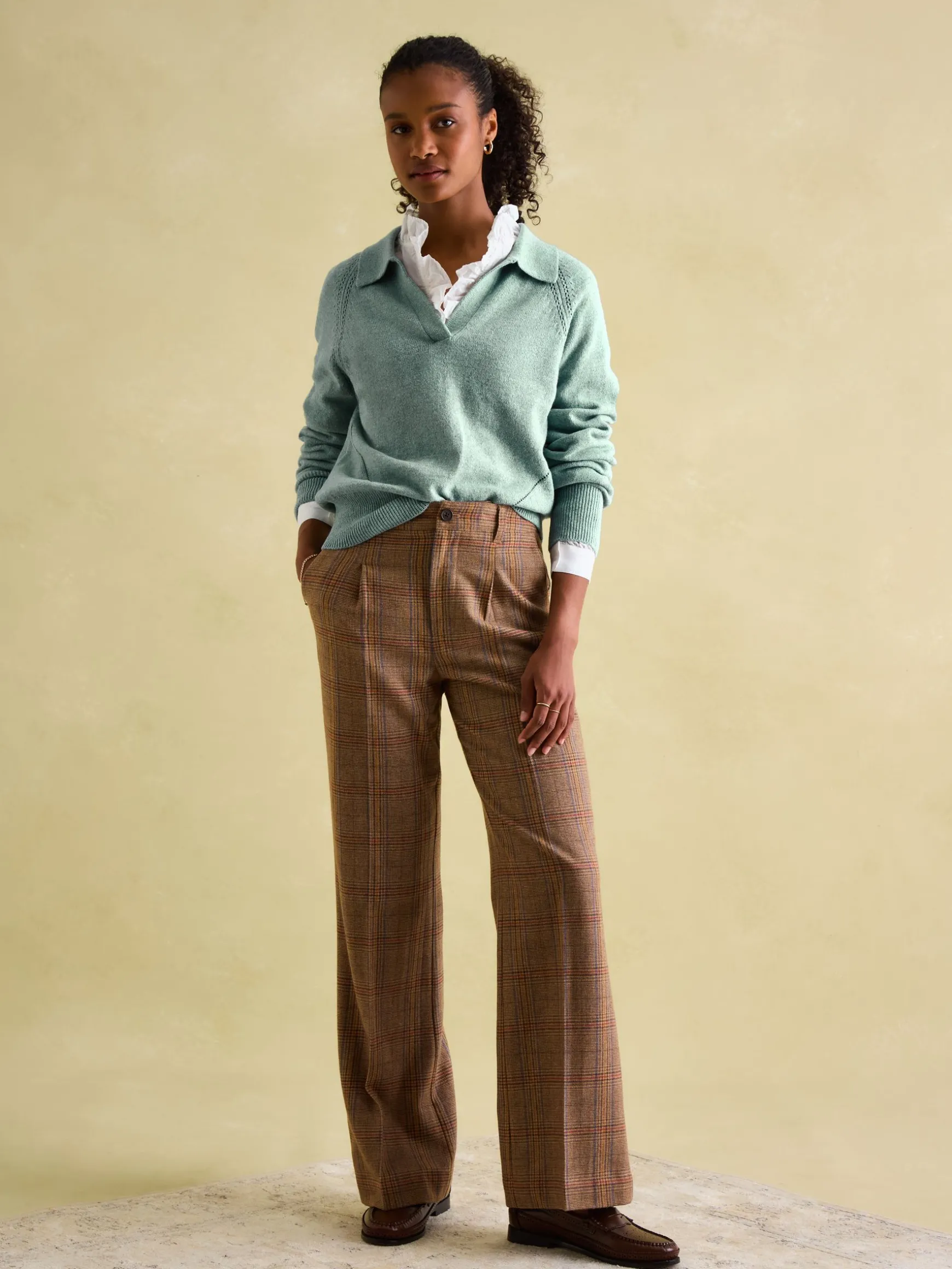 Mia Teal Blue Pointelle Jumper with Open Collar