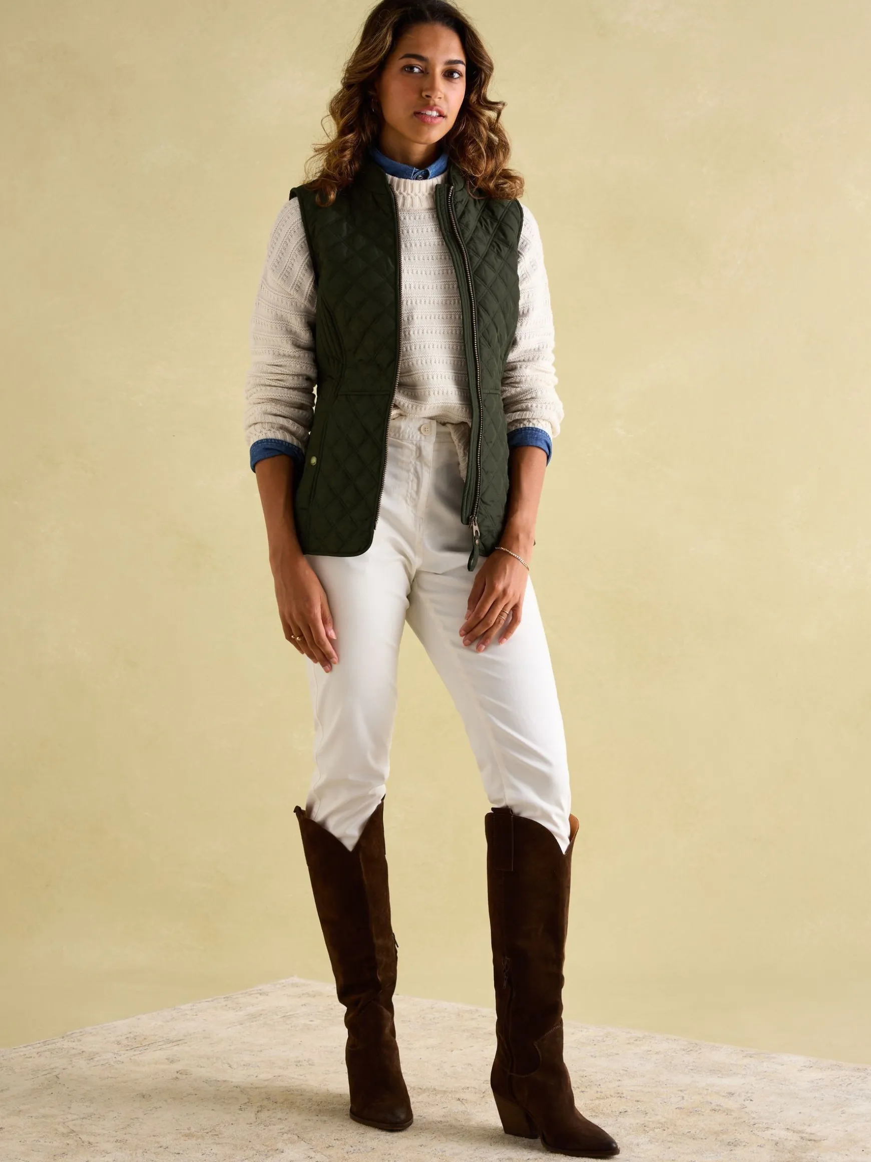 Minx Khaki Green Showerproof Diamond Quilted Gilet