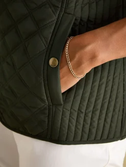 Minx Khaki Green Showerproof Diamond Quilted Gilet