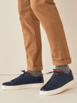 Navy Blue Leather Trainers