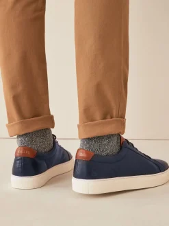 Navy Blue Leather Trainers