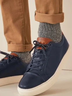 Navy Blue Leather Trainers