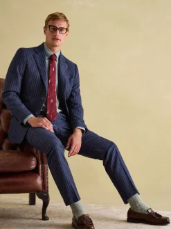 Navy Slim Fit Herringbone Suit Jacket