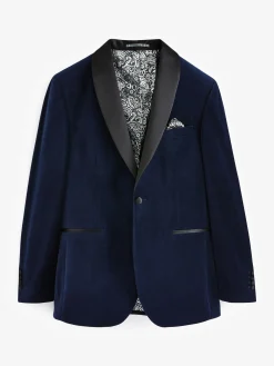 Navy Slim Fit Velvet Blazer
