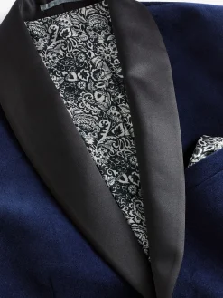 Navy Slim Fit Velvet Blazer