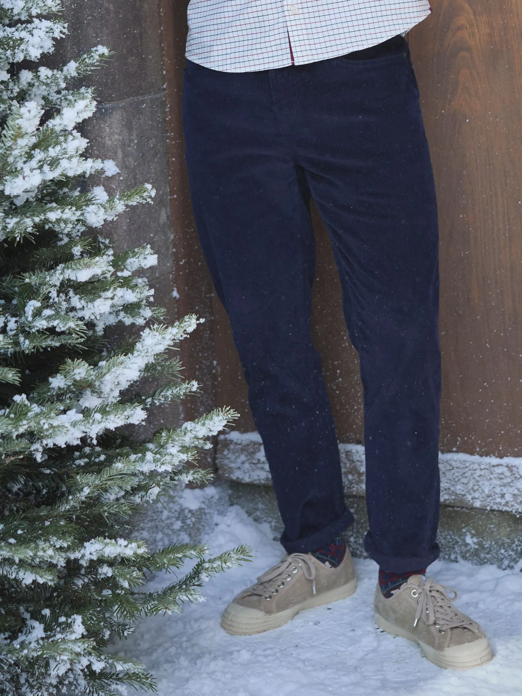 Navy Straight Leg Corduroy Trousers