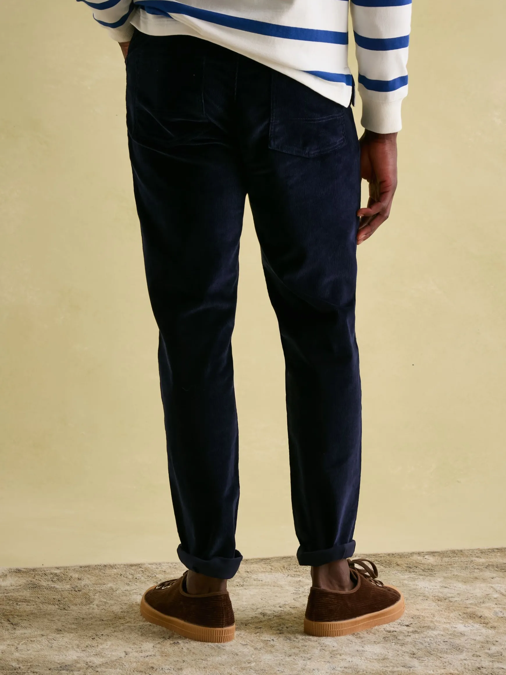 Navy Straight Leg Corduroy Trousers