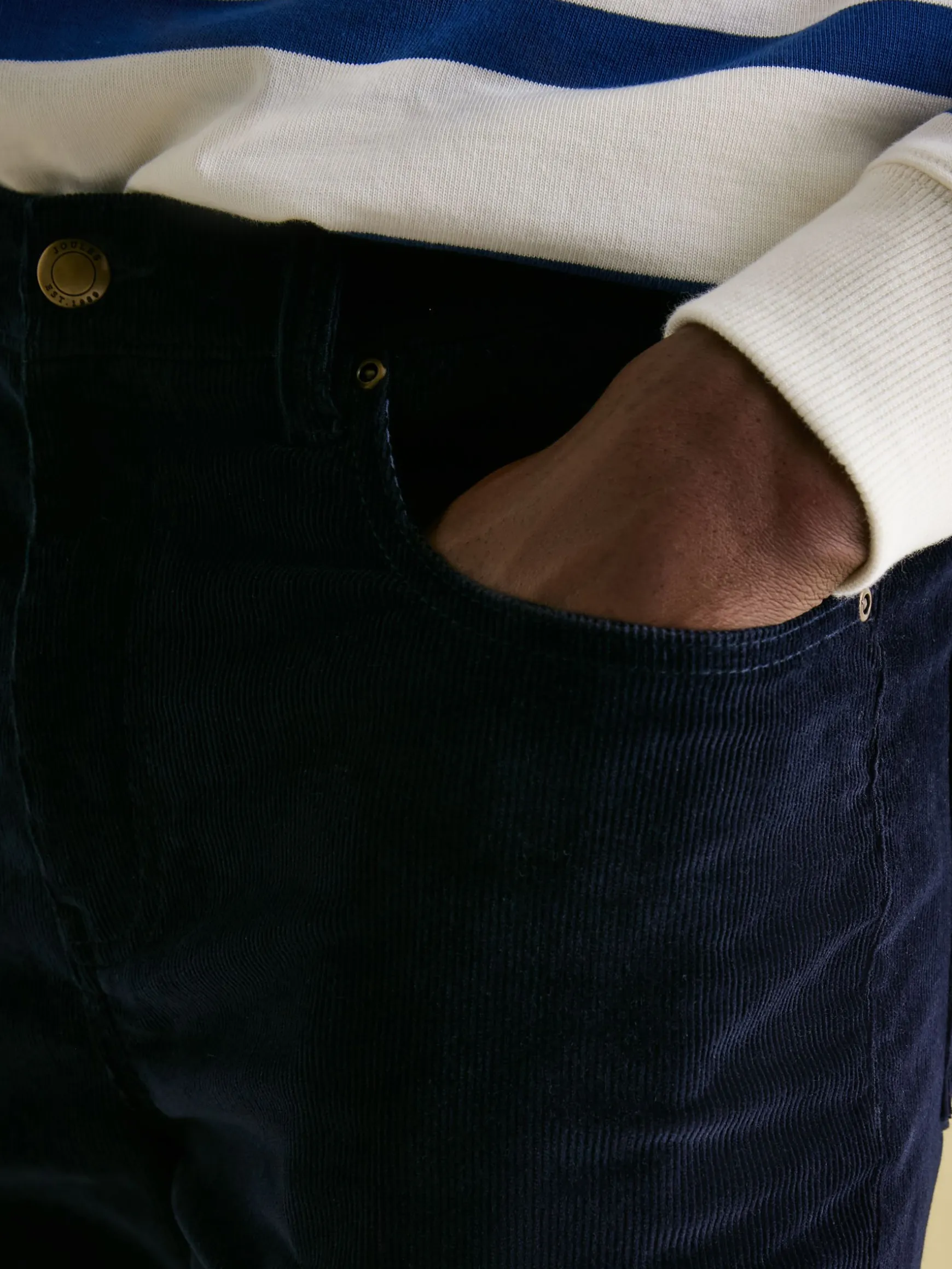 Navy Straight Leg Corduroy Trousers
