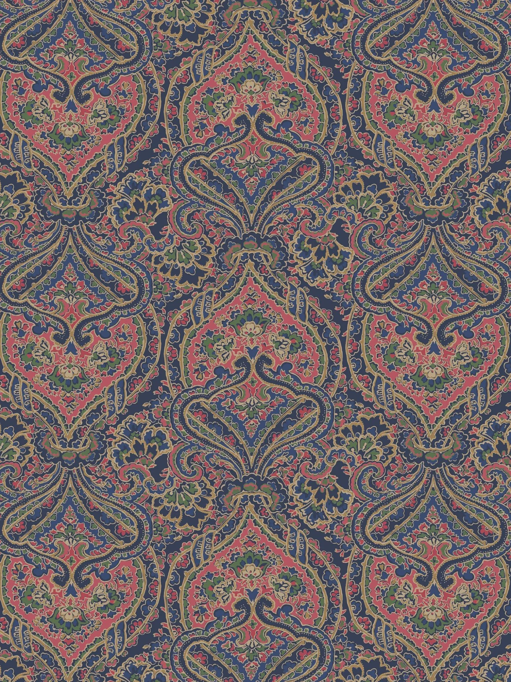 Navy/Multi Opulent Paisley Print 10M Wallpaper