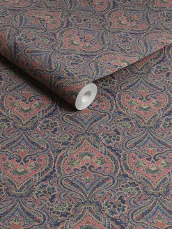 Navy/Multi Opulent Paisley Print 10M Wallpaper