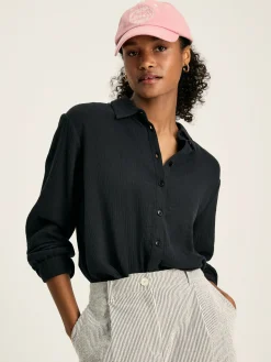 Nell Navy Button Through Cotton Shirt
