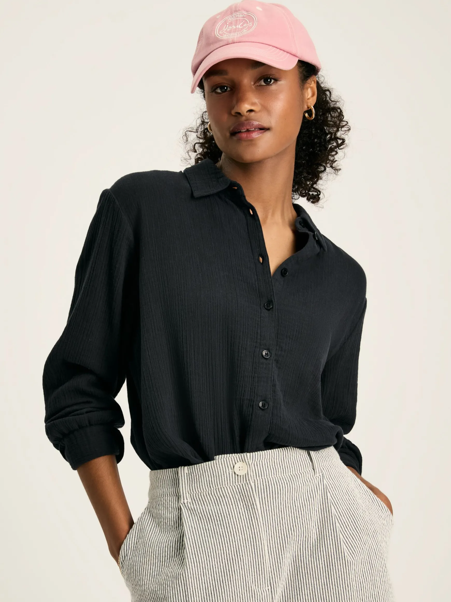Nell Navy Button Through Cotton Shirt