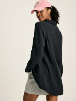 Nell Navy Button Through Cotton Shirt