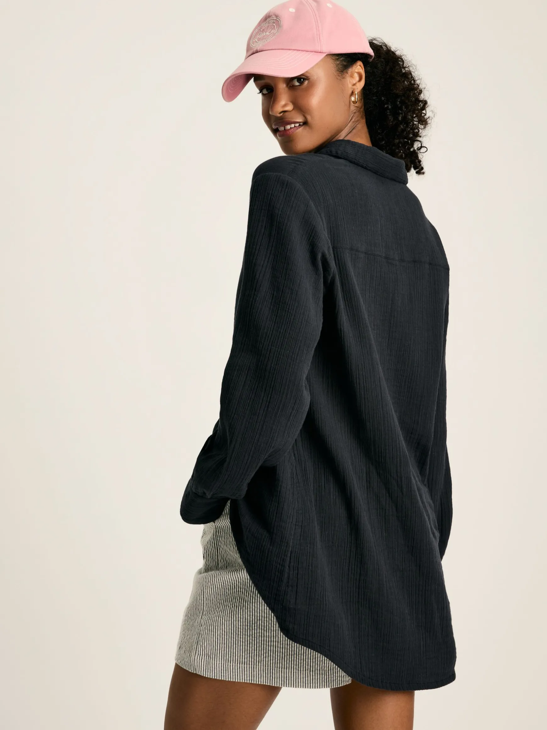 Nell Navy Button Through Cotton Shirt