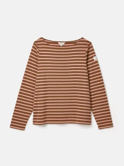 New Harbour Chocolate Brown pink Boat Neck Breton Top