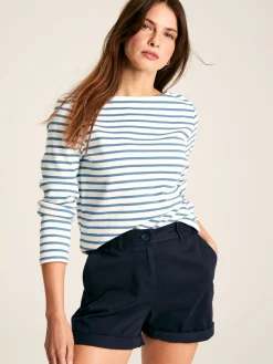 New Harbour Cream & Blue Striped Boat Neck Breton Top