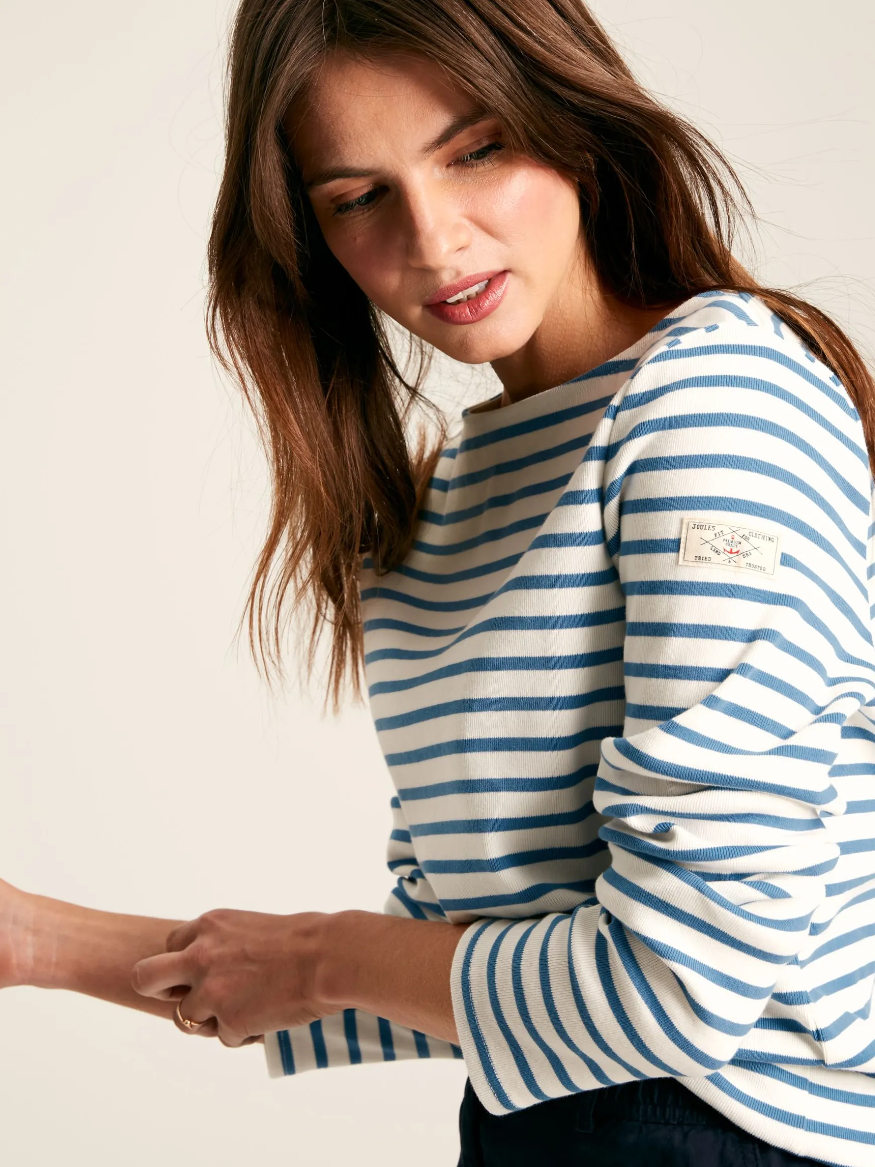 New Harbour Cream & Blue Striped Boat Neck Breton Top