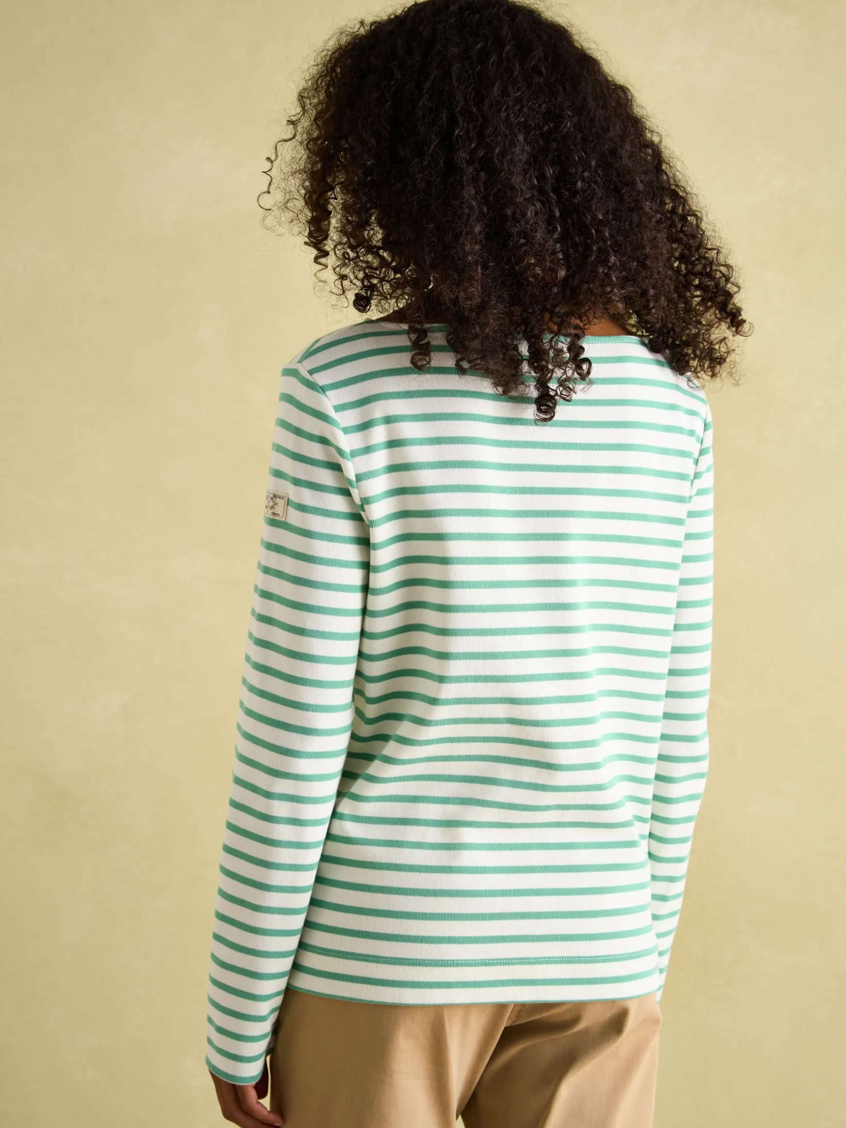 New Harbour Cream & Green Striped Boat Neck Breton Top