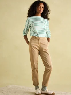 New Harbour Cream & Green Striped Boat Neck Breton Top