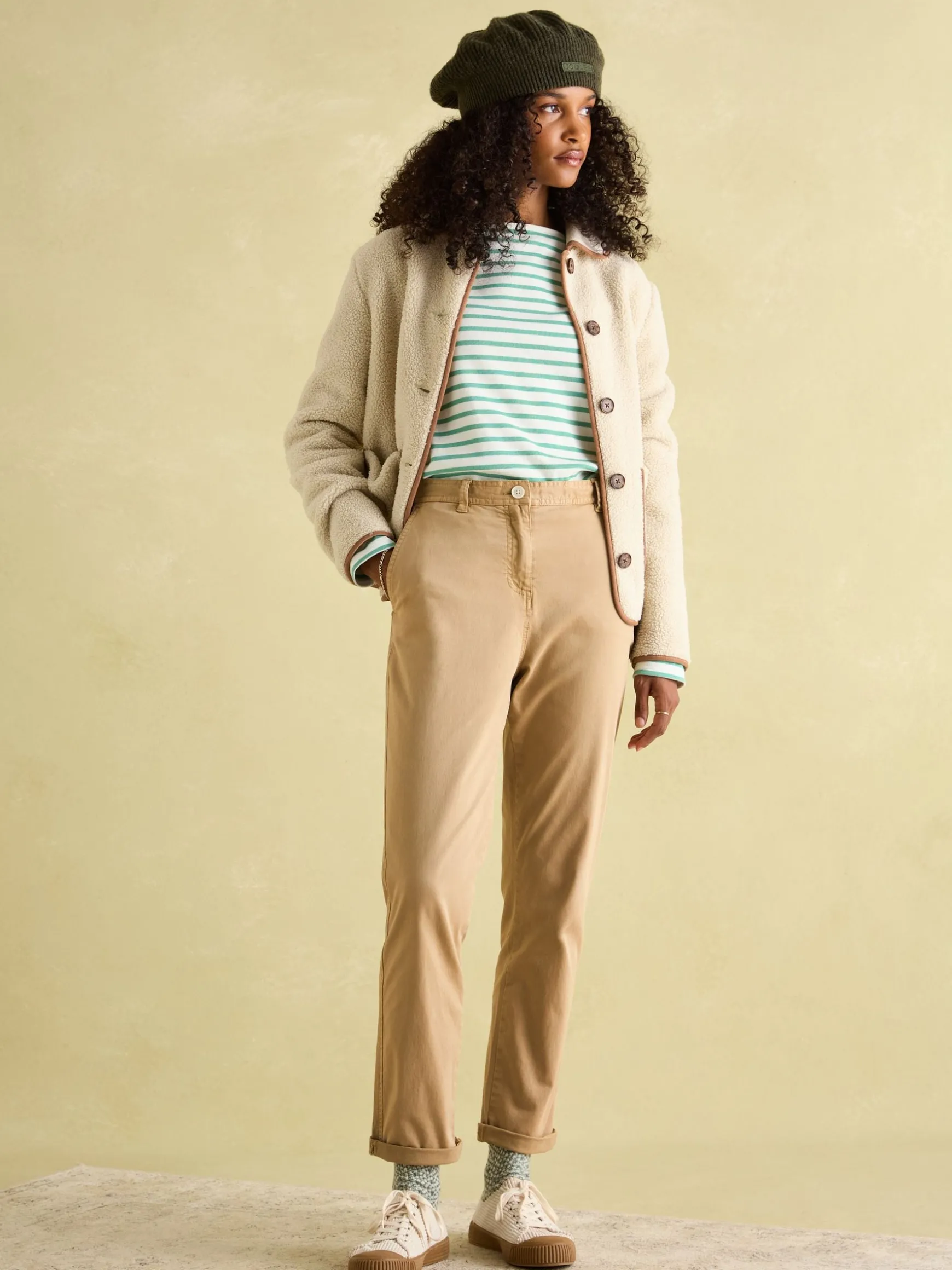 New Harbour Cream & Green Striped Boat Neck Breton Top