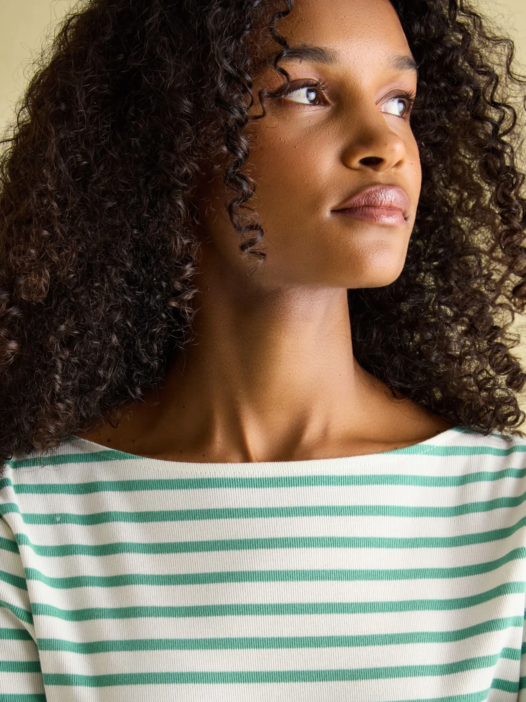 New Harbour Cream & Green Striped Boat Neck Breton Top
